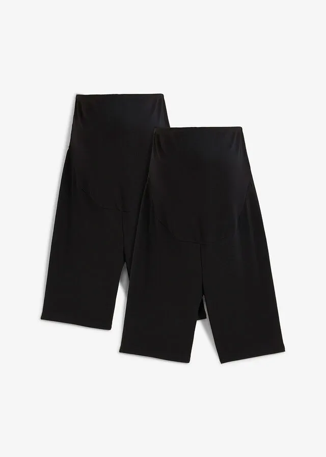 Pantalón premamá de ciclismo de canalé (2 unidades) Negro-negro